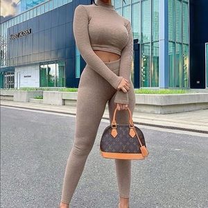 Fashion Nova Wanderlust Mock Neck Pant Set Mocha